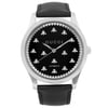 An image of a Wristwatch by Gucci. This Display Model item is designed for Men, featuring a Dress/Formal style. It has a Mechanical (Automatic) movement and an Analog display with a Black dial color. The indices include 12-Hour Dial,No Hour Marks,Bee Motif. The band is made of Leather and the case is made of Stainless Steel. The watch has a Round shape with a case size of 42 mm and a case thickness of 10 mm.