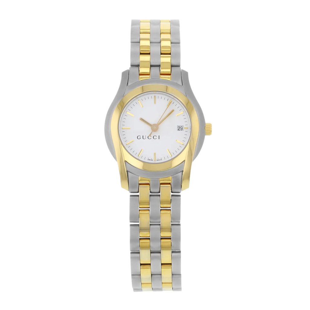 Front Full View Of Gucci YA055528 Stainless Steel Watch Pre Owned Condition {Product Condition}