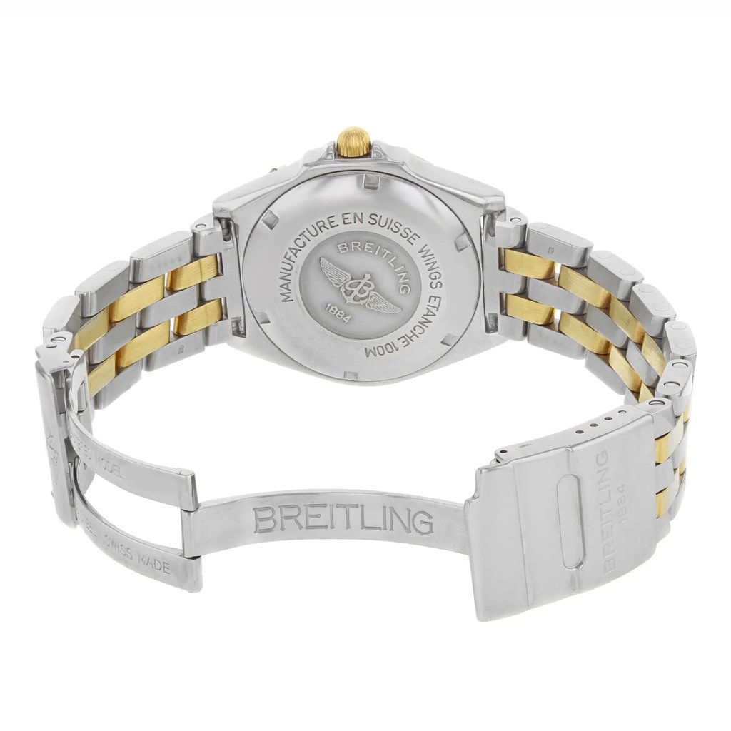 Back View Of {Caseback} Back Case And Open Stainless and Solid Gold Band Of Breitling B66050 Watch Pre Owned Condition