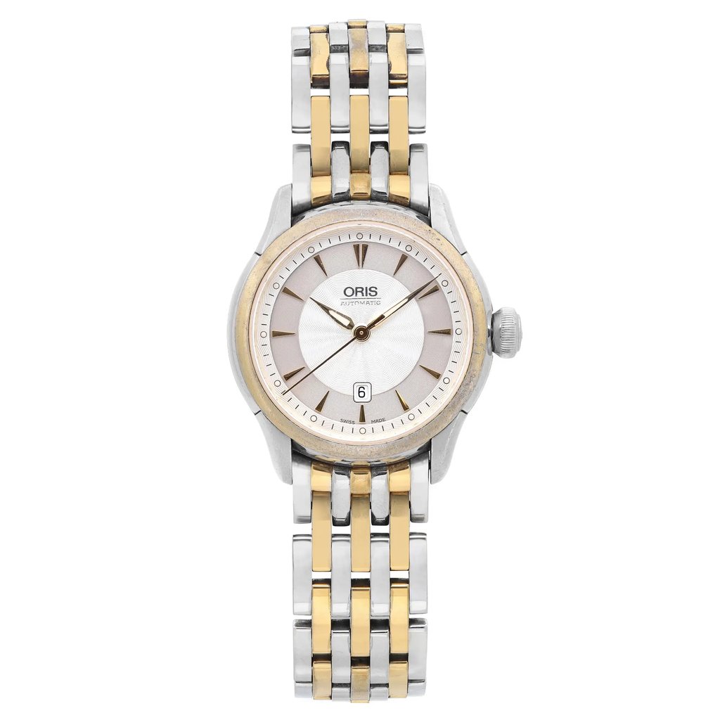 Front Full View Of Oris 01 561 7604 4351-07 8 16 74 Stainless Steel Watch Pre Owned Condition Fair