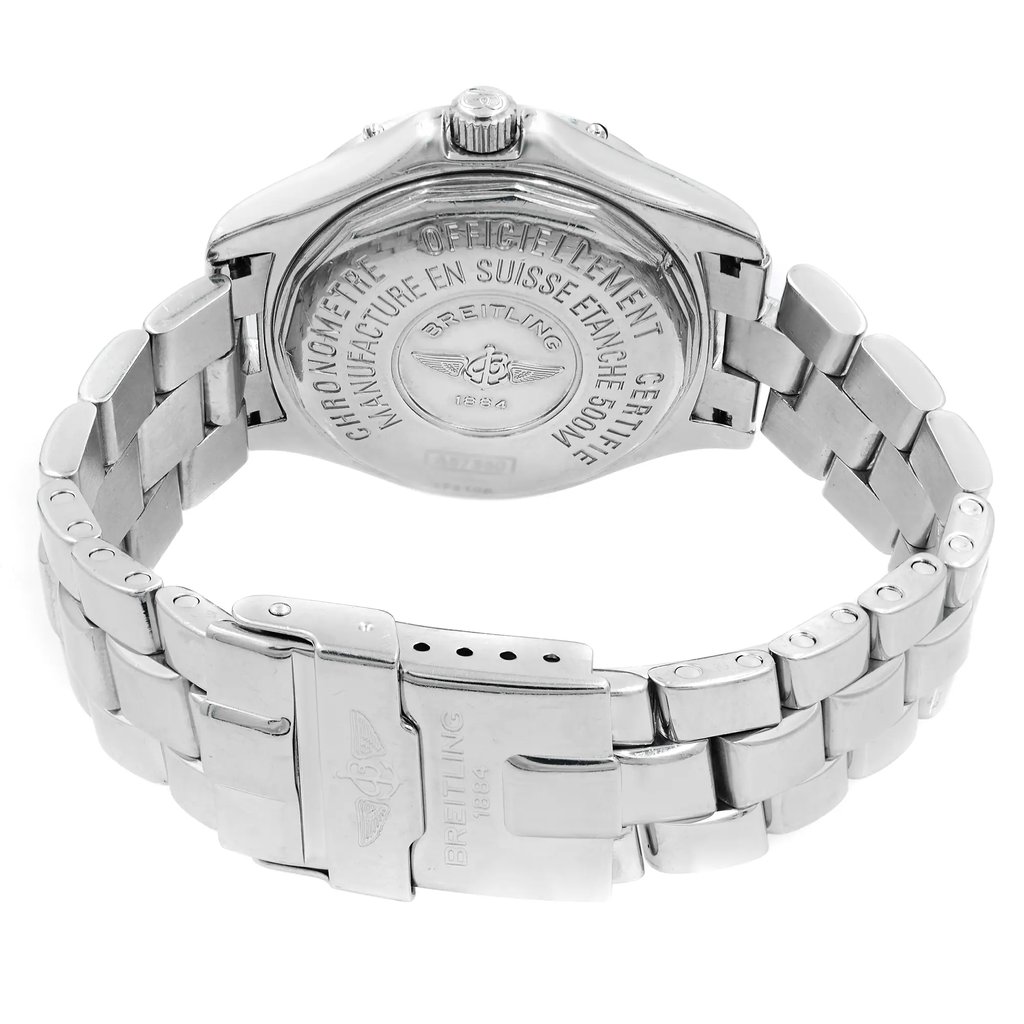 Back View Of {Caseback} Back Case And Closed Stainless Steel Band Of Breitling A57350 Watch Pre Owned Condition