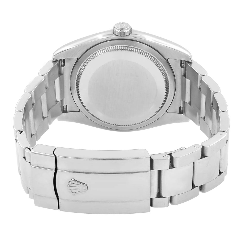Back View Of Solid Back Case And Closed Stainless Steel Band Of Rolex 116200 Watch Pre Owned Condition