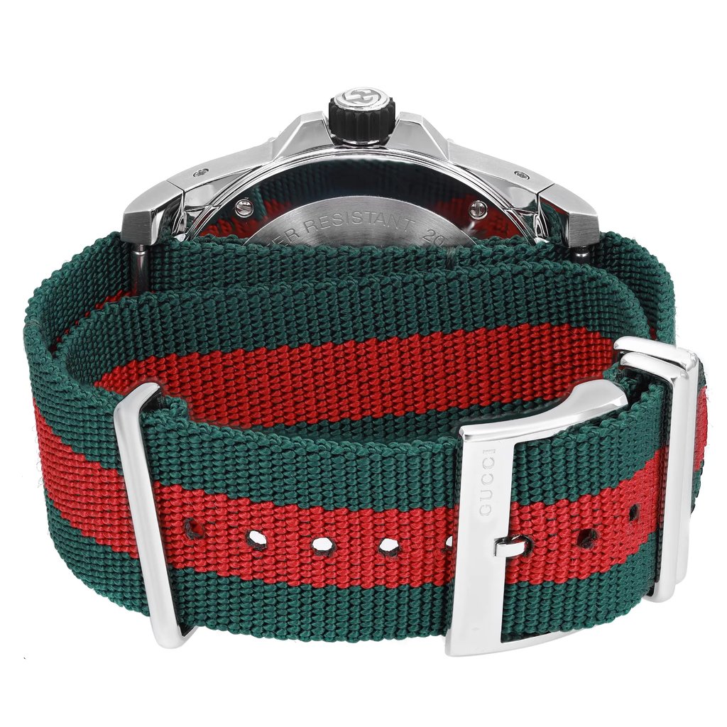 Back View Of Screwback Back Case And Closed Stainless Steel Band Of Gucci YA136209 Watch Display Model Condition