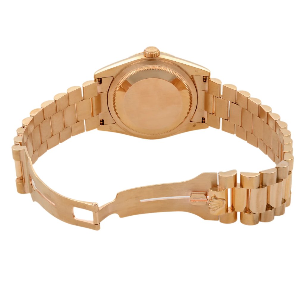 Back View Of {Caseback} Back Case And Open Rose Gold Band Of Rolex 118235 Watch Pre Owned Condition