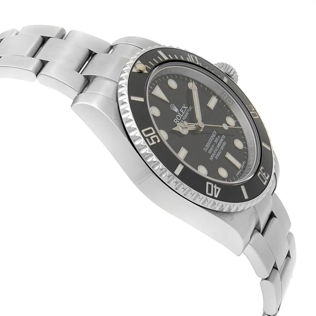 View Of Opposite Crown Facing Side Of Rolex 114060 Stainless Steel Watch Display Model Condition