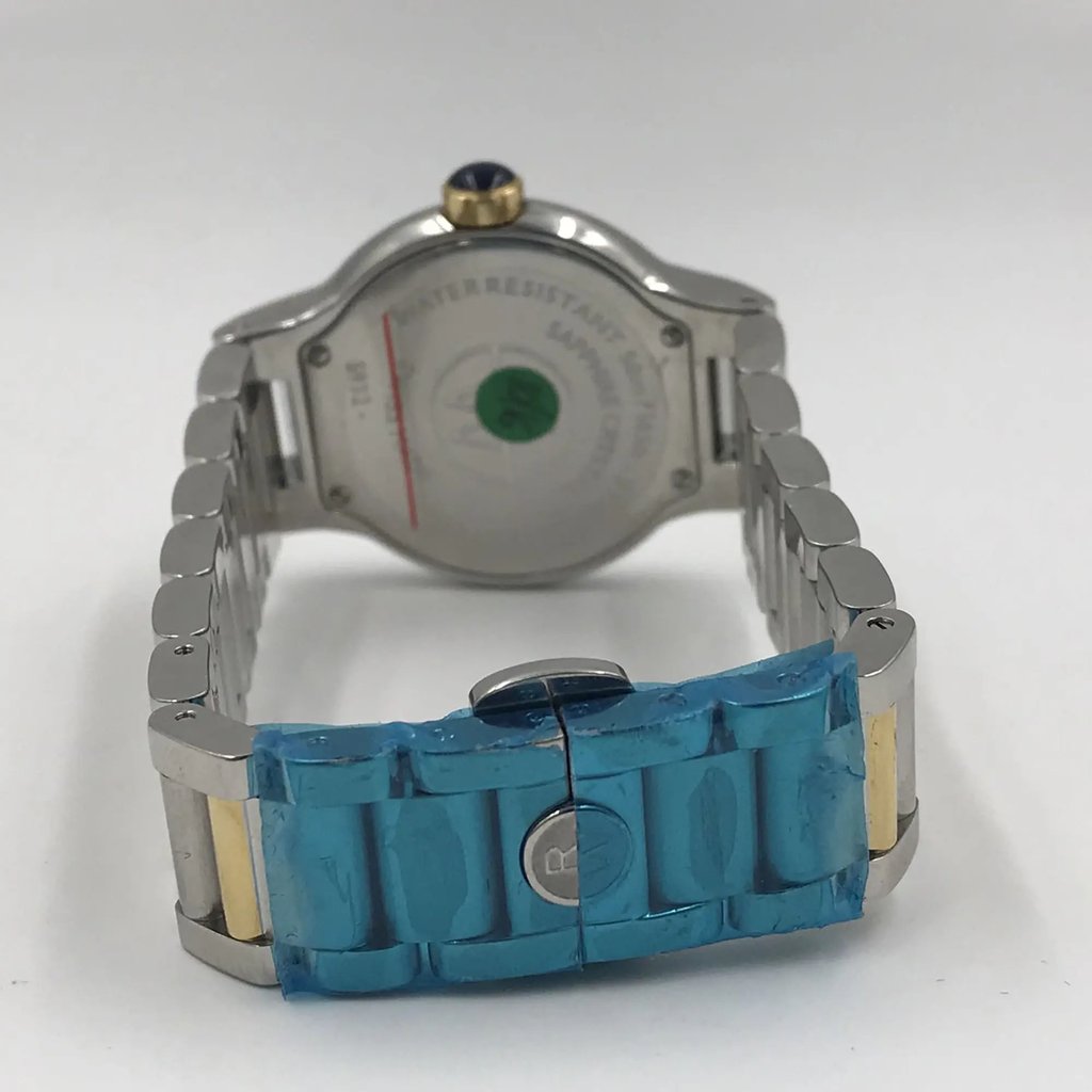 Back View Of Screwback Back Case And Closed Stainless Steel Band Of RAYMOND WEIL 5932-STP-00907 Watch Pre Owned Condition