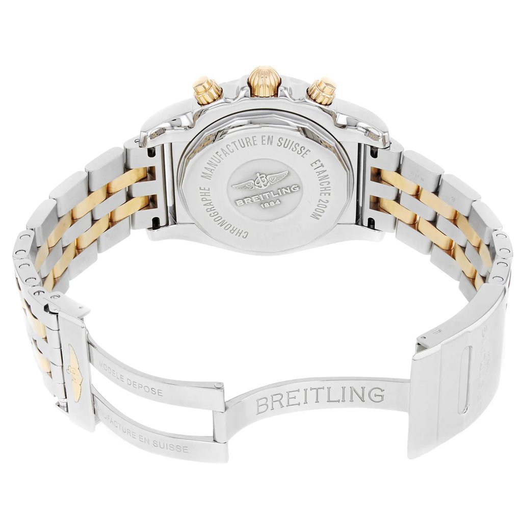 Back View Of {Caseback} Back Case And Open Stainless and Solid Gold Band Of Breitling CB042012/C858-375C Watch Display Model Condition