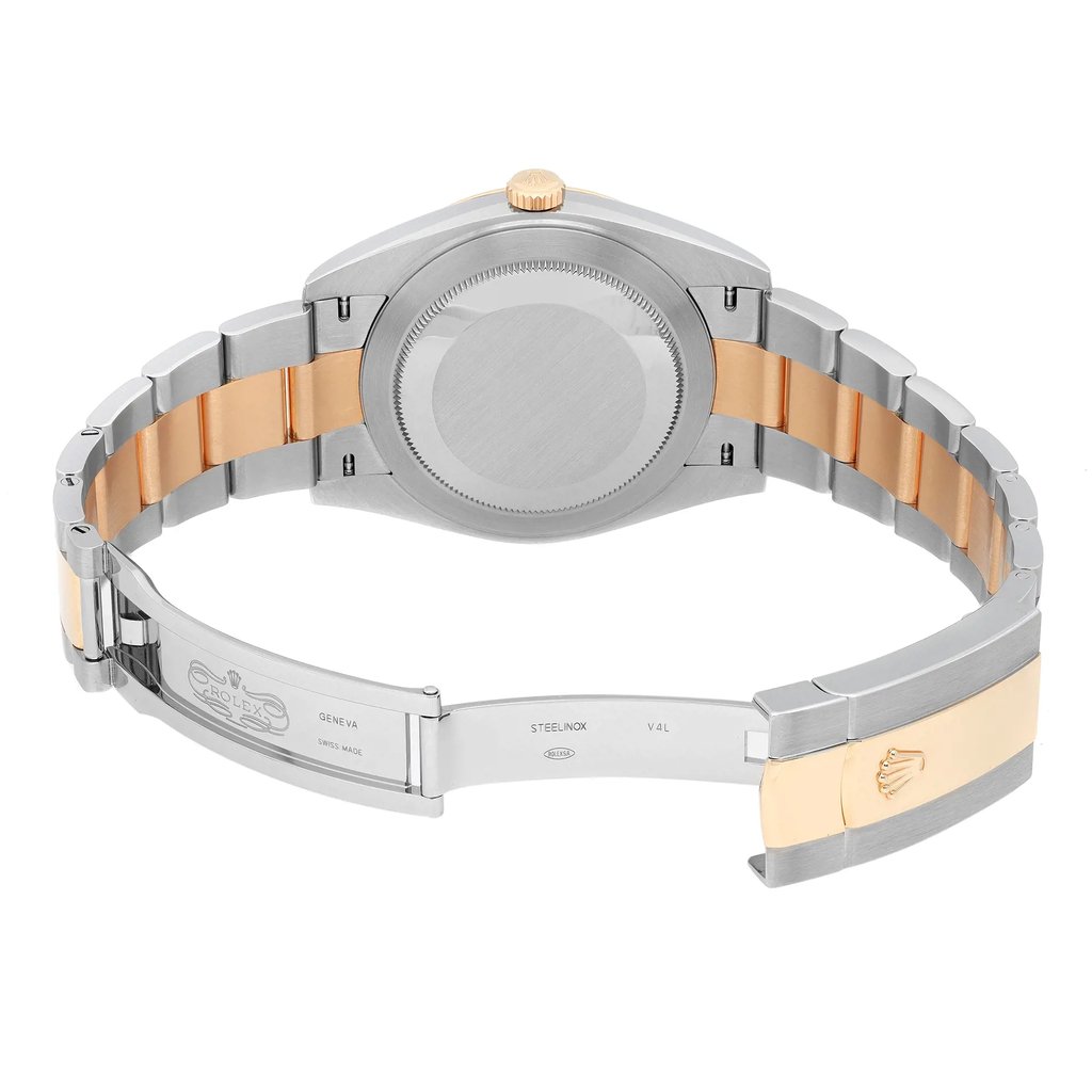 Back View Of Solid Back Case And Open Stainless Steel,Gold Band Of Rolex 126333 Watch Unworn Condition