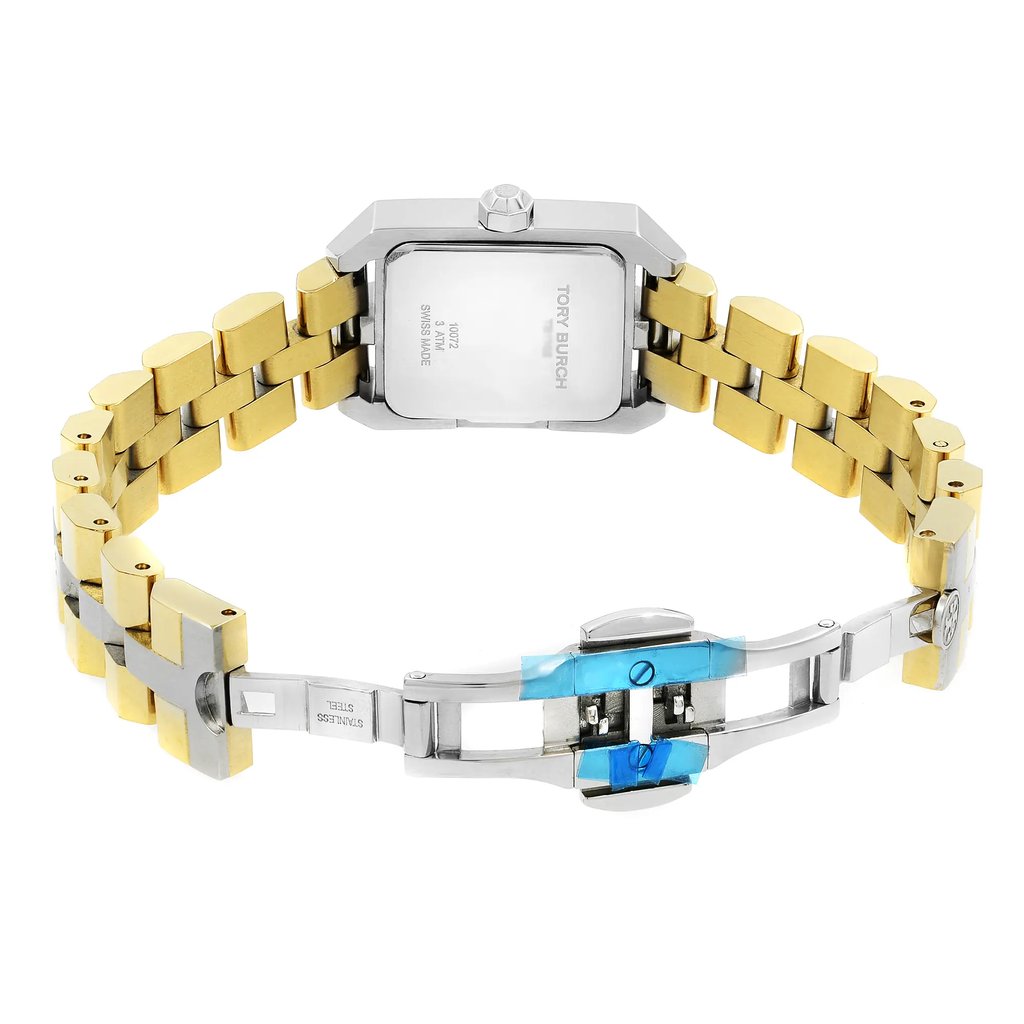 Back View Of {Caseback} Back Case And Open Stainless Steel Band Of Tory Burch TB1102 Watch Pre Owned Condition