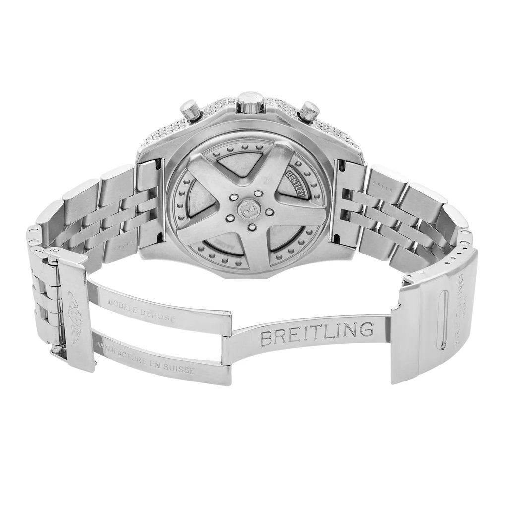Back View Of {Caseback} Back Case And Open Stainless Steel Band Of Breitling A44362 Watch Pre Owned Condition