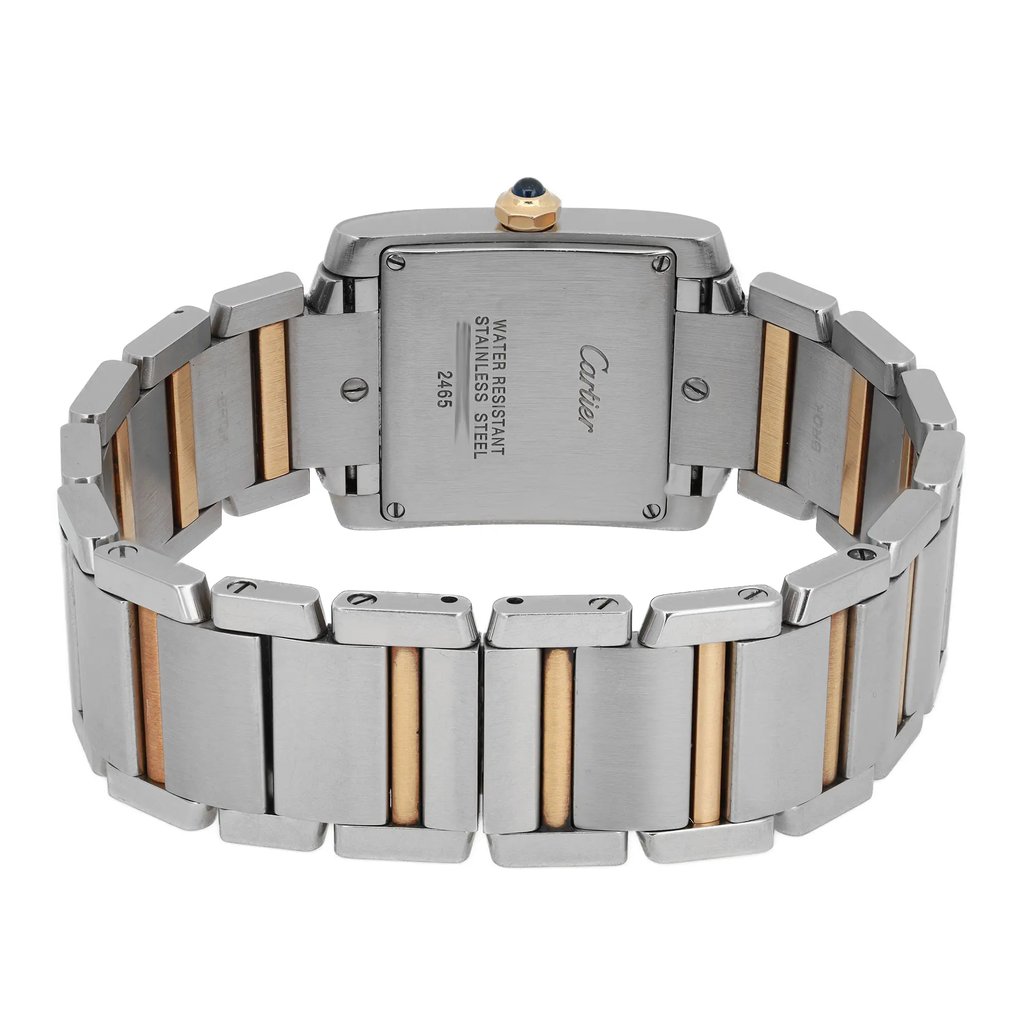 Back View Of Screwback Back Case And Closed Stainless Steel,Gold Band Of Cartier W51012Q4 Watch Pre Owned Condition