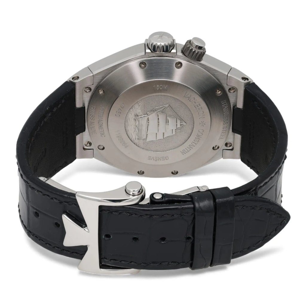 Back View Of Screwback Back Case And Closed Leather Band Of Vacheron Constantin 49150/000W Watch Pre Owned Condition