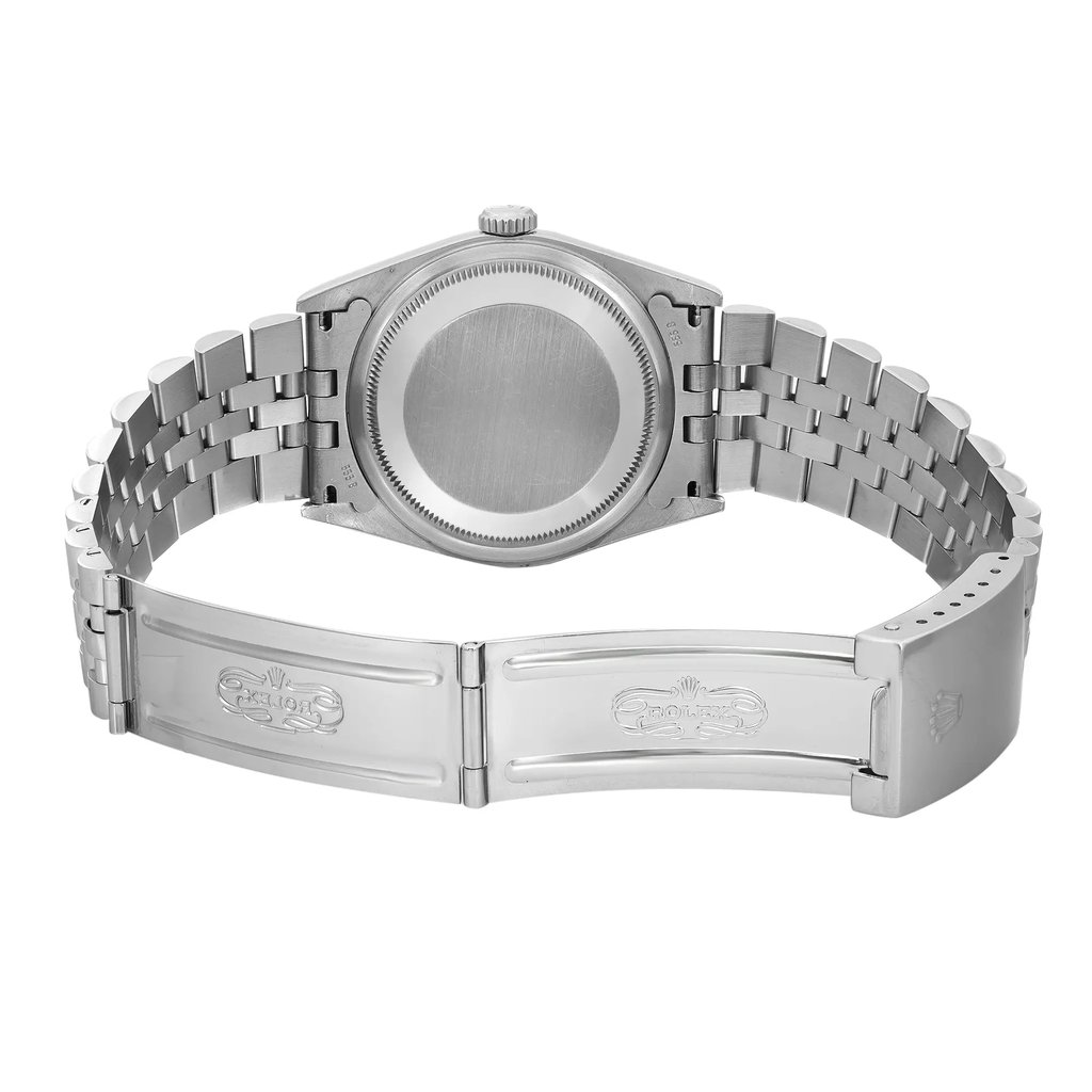 Back View Of Screwback Back Case And Open Stainless Steel Band Of Rolex 16234 Watch Pre Owned Condition