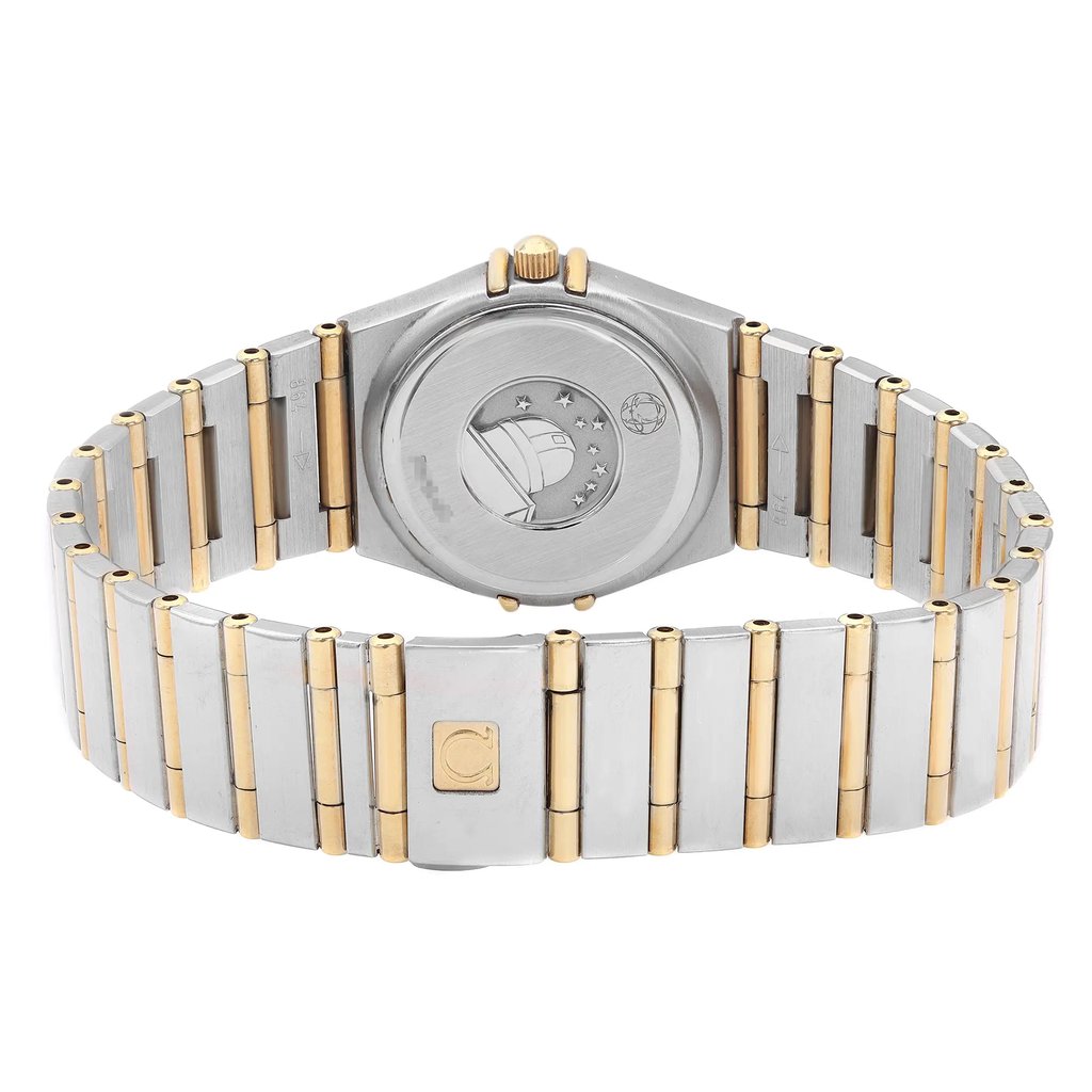 Back View Of Solid Back Case And Closed Stainless Steel,Gold Plated,Gold Band Of OMEGA 1272.10.00 Watch Pre Owned Condition