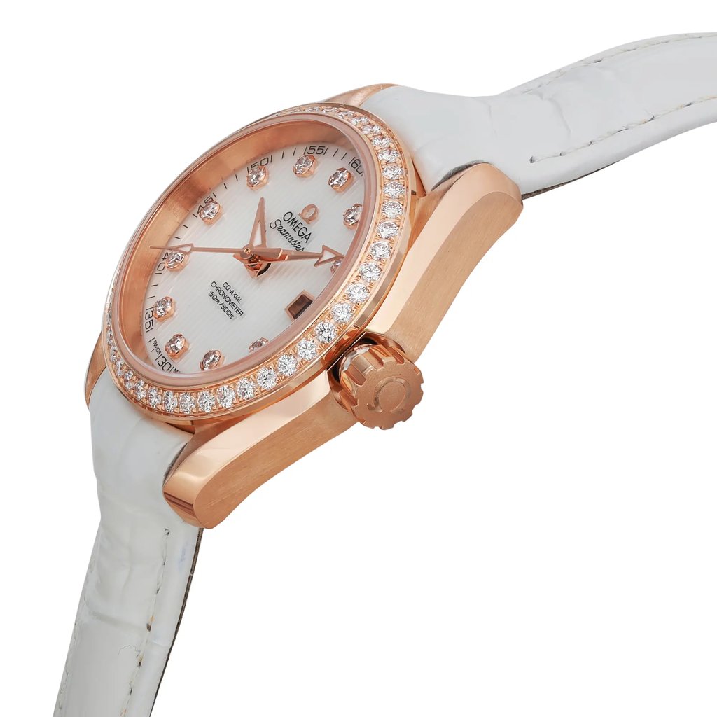 View Of Crown Facing Side Of OMEGA 231.58.30.20.55.001 Rose Gold Watch Unworn Condition