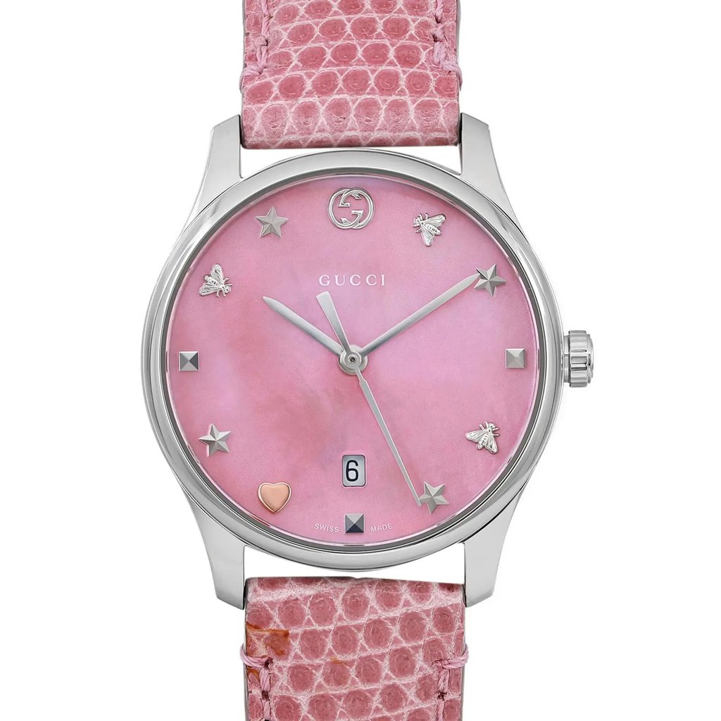 Up Close Front Facing Picture Of Gucci YA126586 Stainless Steel Watch Unworn Condition