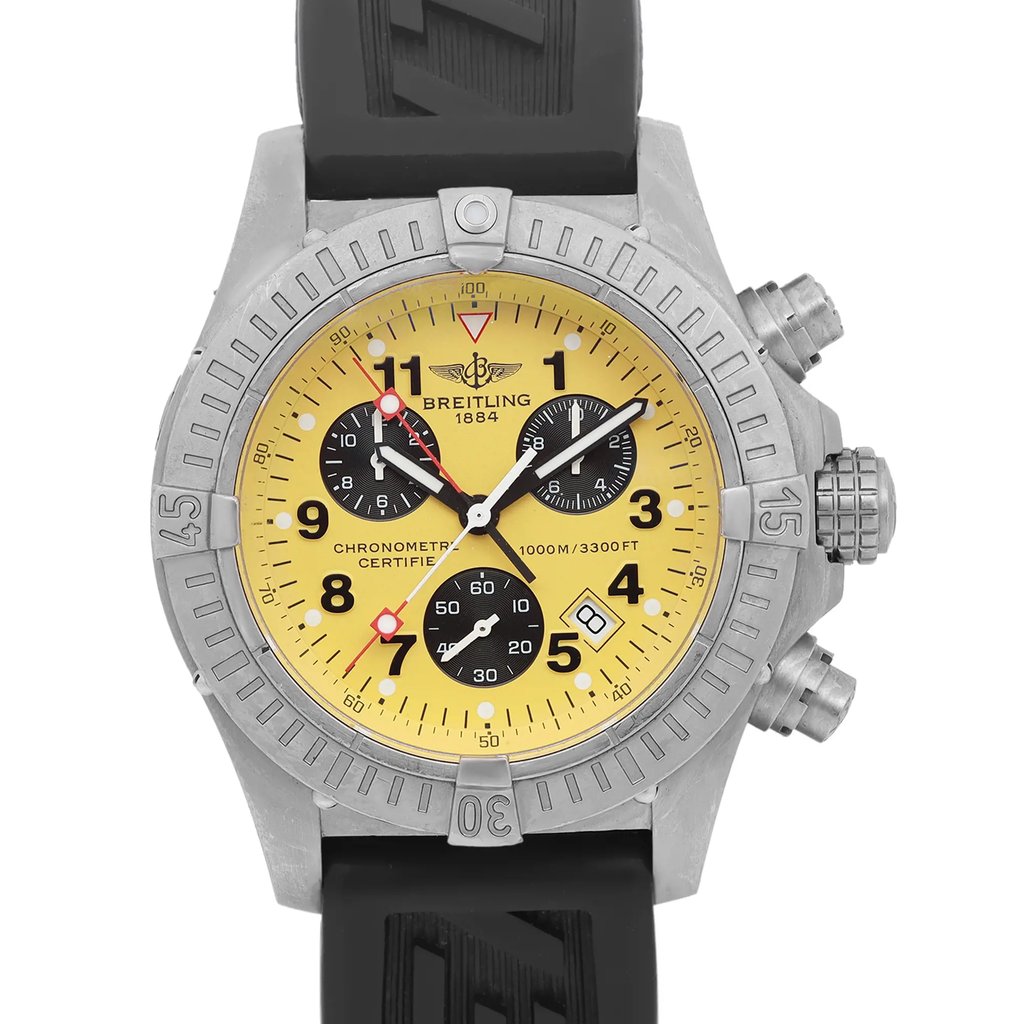 Up Close Front Facing Picture Of Breitling E73360 Titanium Watch Pre Owned Condition