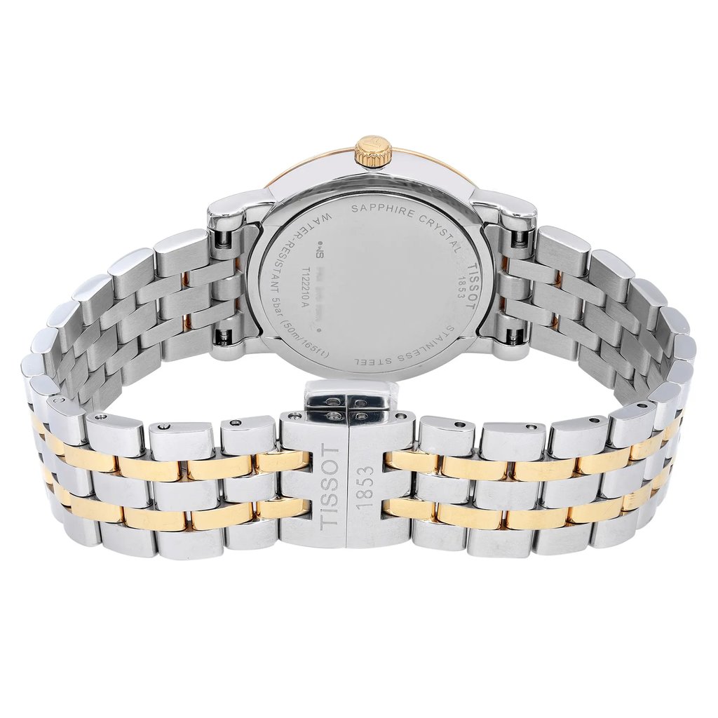 Back View Of Solid Back Case And Closed Stainless Steel Band Of Tissot T122.210.11.033.00 Watch Pre Owned Condition