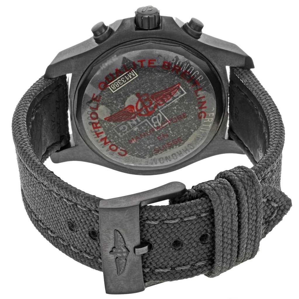 Back View Of {Caseback} Back Case And Closed Leather Band Of Breitling M1338810/BF01-109W Watch Pre Owned Condition