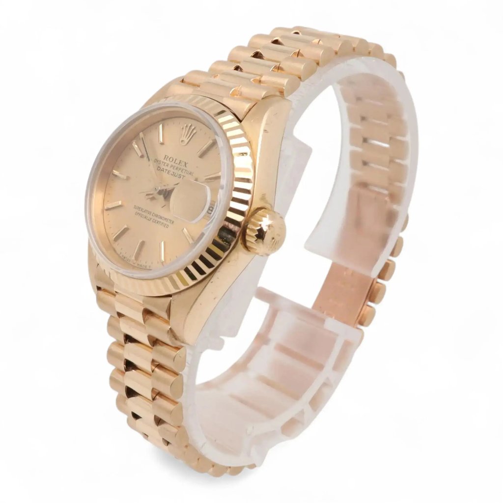 View Of Crown Facing Side Of Rolex 69178 Yellow Gold Watch Pre Owned Condition