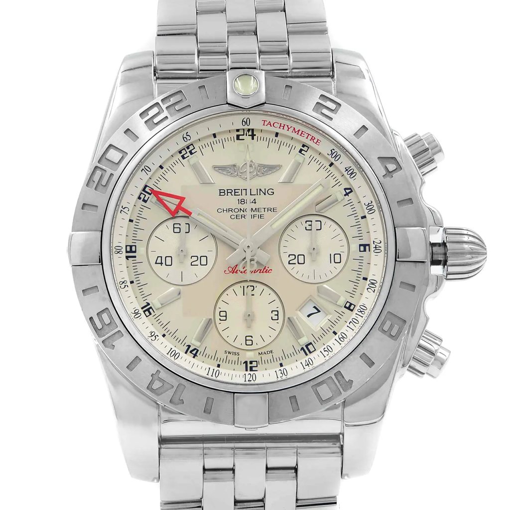 Up Close Front Facing Picture Of Breitling AB042011/G745-375A Stainless Steel Watch Display Model Condition