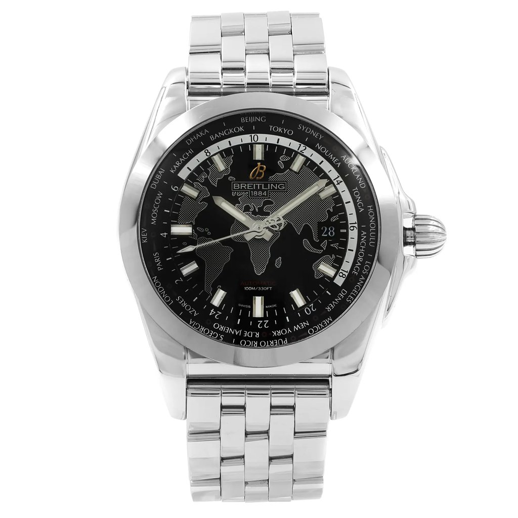 Front Full View Of Breitling WB3510U4/BD94-375A Stainless Steel Watch Pre Owned Condition {Product Condition}