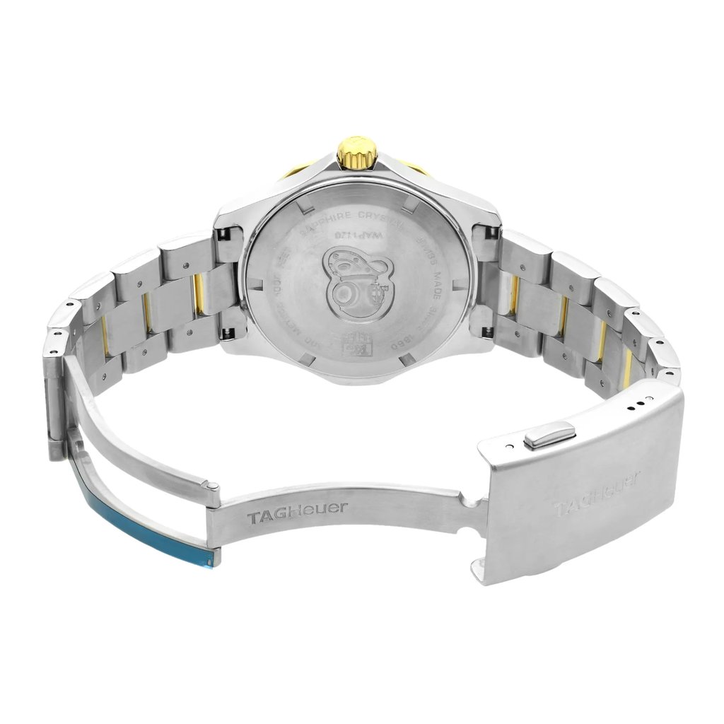 Back View Of {Caseback} Back Case And Open Stainless & Plated Metal Band Of TAG Heuer WAP1120.BB0832 Watch Pre Owned Condition