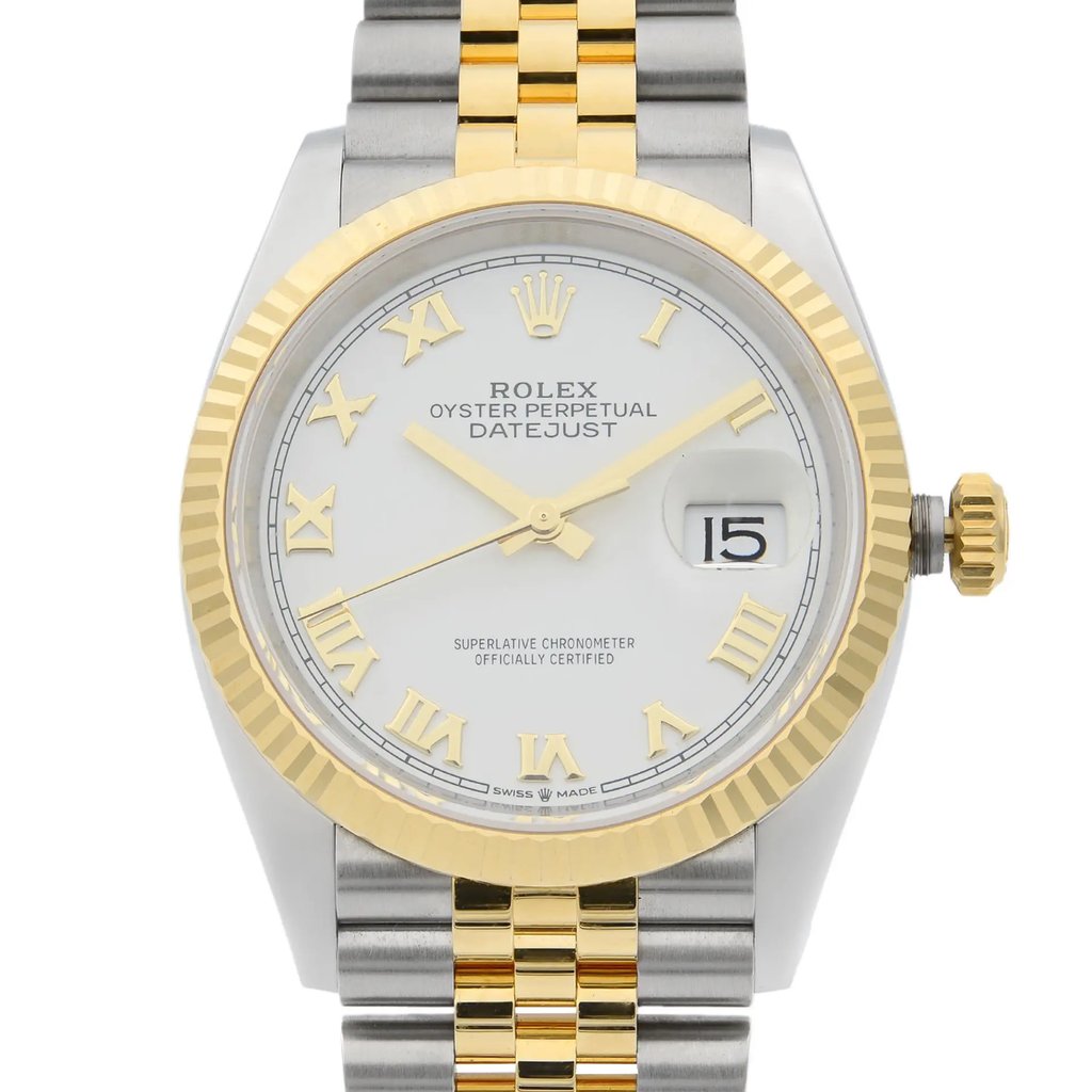 Up Close Front Facing Picture Of Rolex 126233 Stainless Steel Watch Display Model Condition