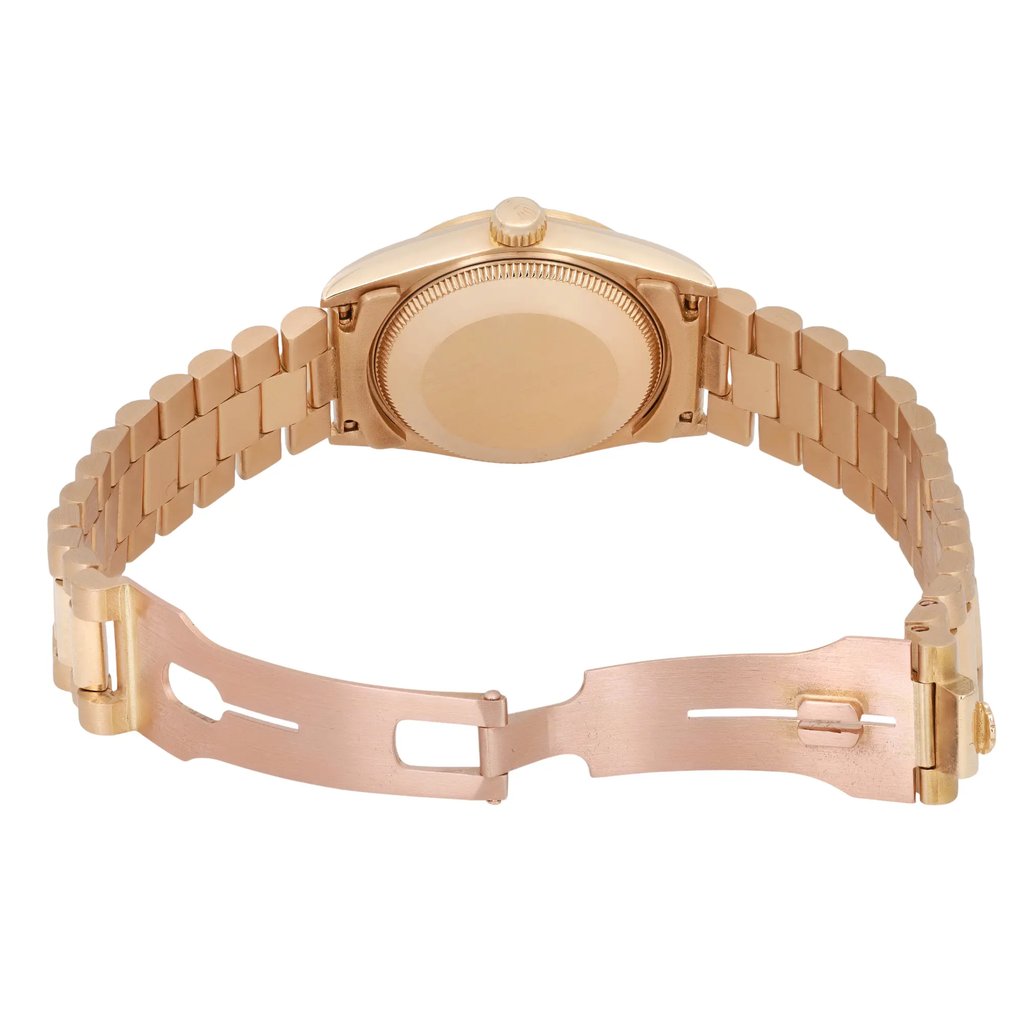 Back View Of Solid Back Case And Open Yellow Gold Band Of Rolex 68278G Watch Pre Owned Condition