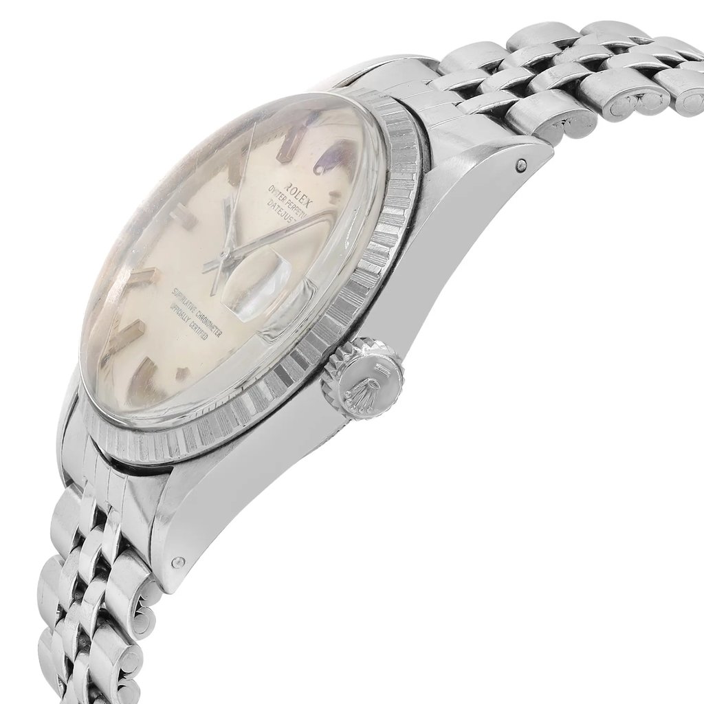 View Of Crown Facing Side Of Rolex 1603 Stainless Steel Watch Pre Owned Condition