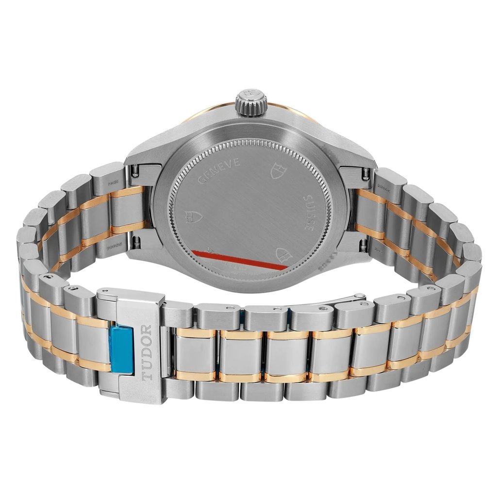 Back View Of Screwback Back Case And Closed Stainless Steel,Yellow Gold Band Of TUDOR 12103-0003 Watch Unworn Condition