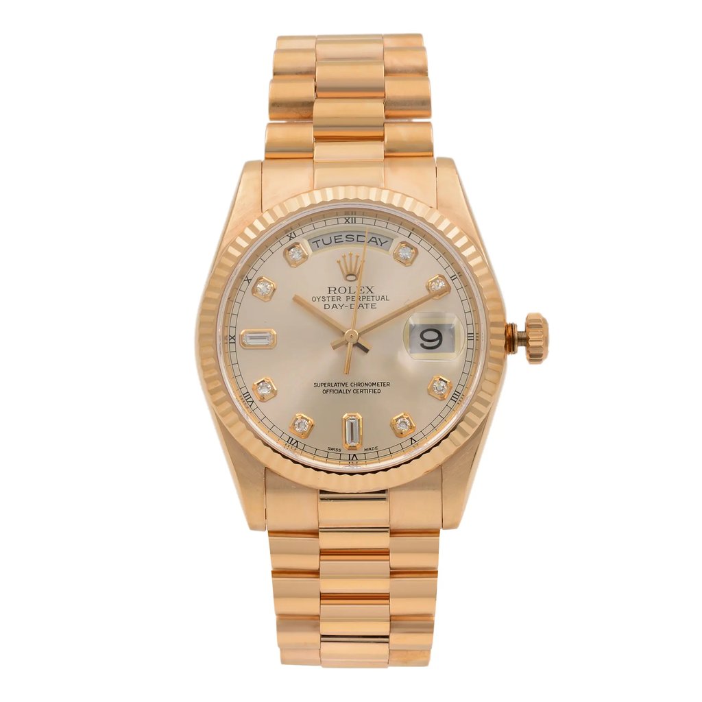 Front Full View Of Rolex 118235 Rose Gold Watch Pre Owned Condition {Product Condition}