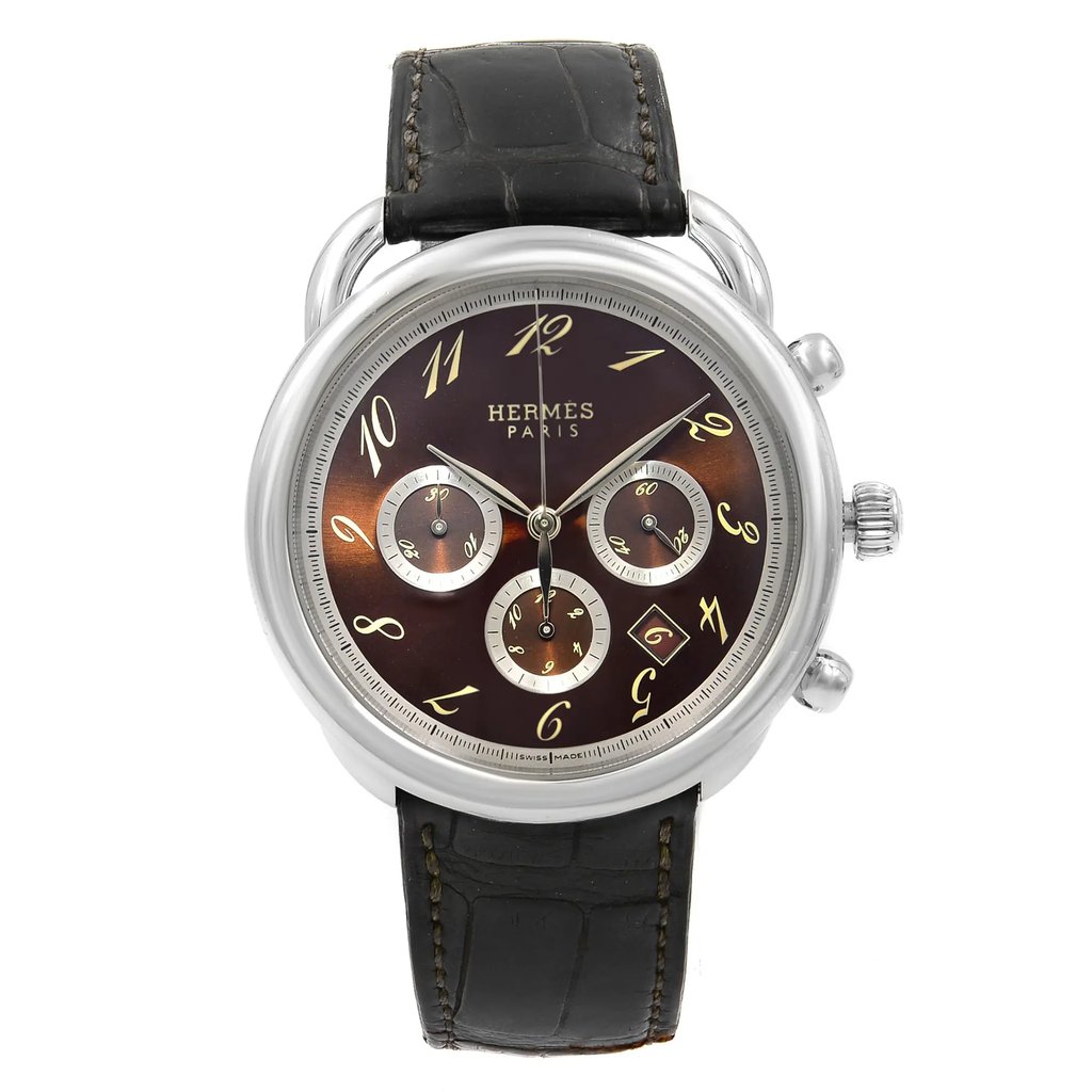 Front Full View Of Hermes AR4.910 Stainless Steel Watch Pre Owned Condition {Product Condition}