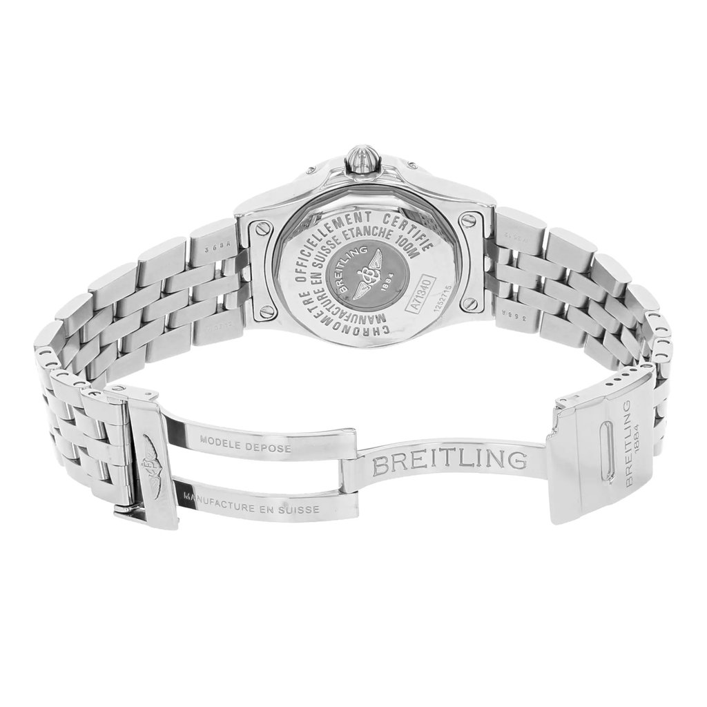 Back View Of {Caseback} Back Case And Open Stainless Steel Band Of Breitling A71340LA/A713-SS Watch Pre Owned Condition
