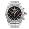 An image of a Wristwatch by Breitling. This Pre Owned item is designed for Men, featuring a Pilot/Aviator style. It has a Mechanical (Automatic) movement and an Analog display with a Black dial color. The indices include 12-Hour Dial,Stick Indexes. The band is made of Stainless Steel and the case is made of Stainless Steel. The watch has a Round shape with a case size of 47 mm and a case thickness of 18 mm.