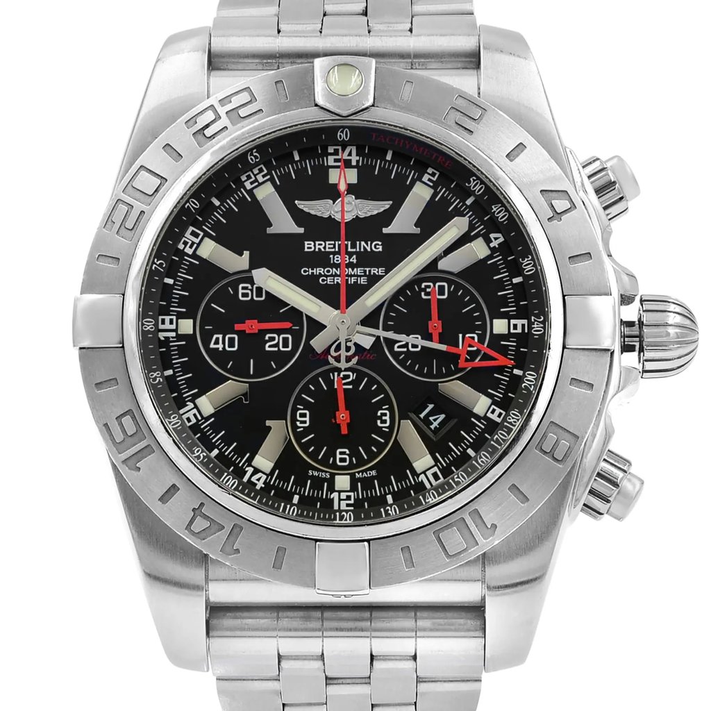 Up Close Front Facing Picture Of Breitling AB041210/BB48-384A Stainless Steel Watch Pre Owned Condition