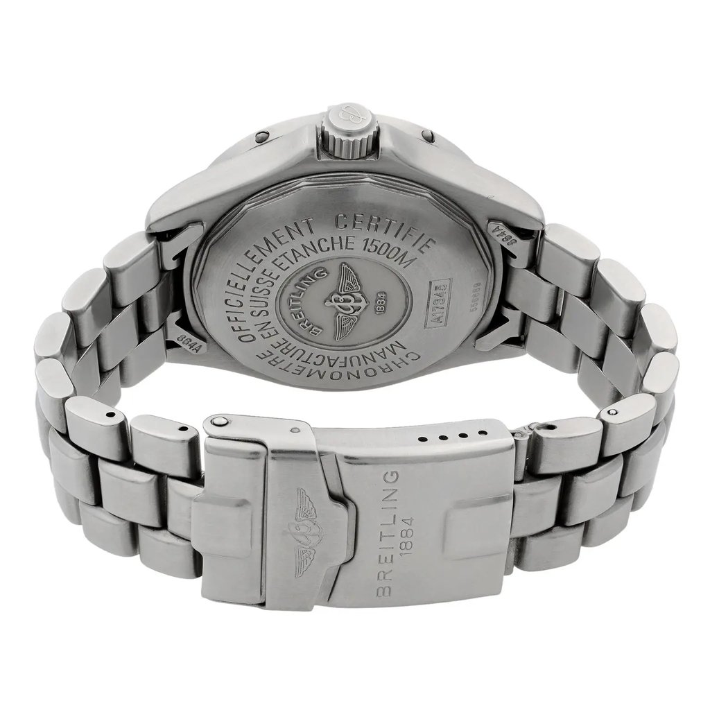 Back View Of {Caseback} Back Case And Closed Stainless Steel Band Of Breitling A17345 Watch Unworn Condition