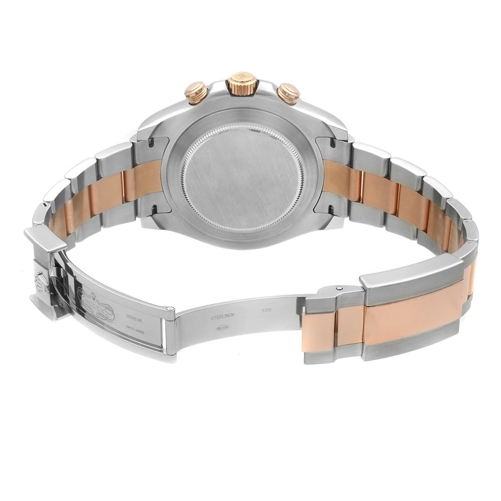 Back View Of {Caseback} Back Case And Open Stainless and Solid Gold Band Of Rolex 116681WASO Watch Pre Owned Condition