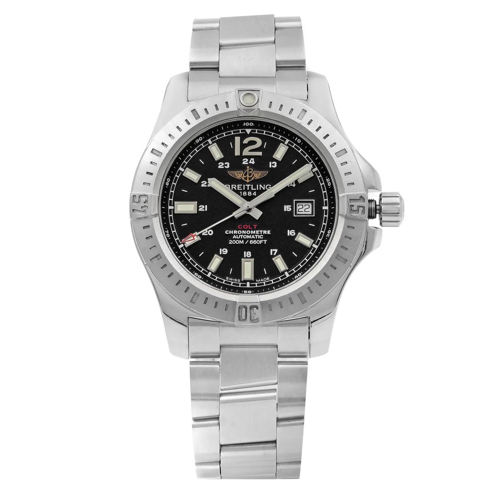 Front Full View Of Breitling A1738811-BD44-173A Stainless Steel Watch Pre Owned Condition {Product Condition}