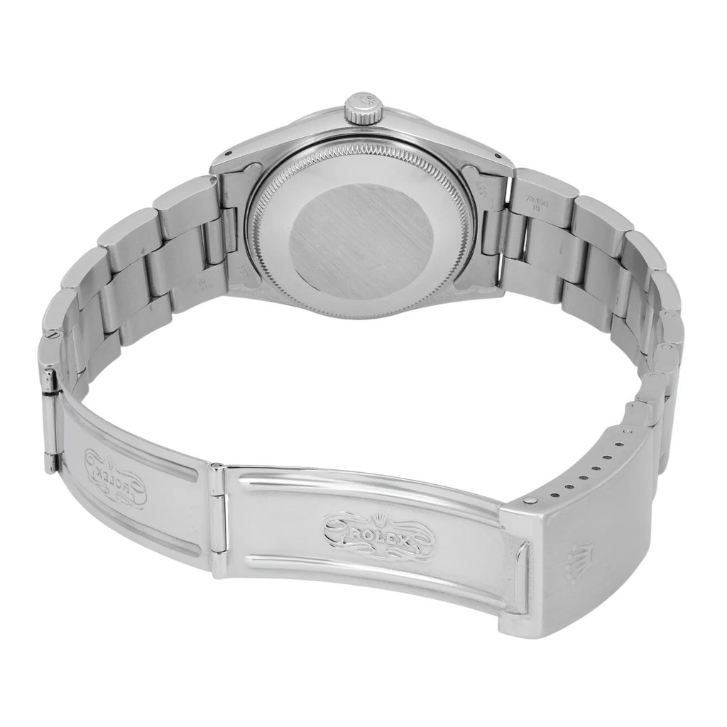 Back View Of Solid Back Case And Open Stainless Steel Band Of Rolex 15000 Watch Pre Owned Condition