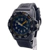 An image of a Wristwatch by Luminox. This Pre Owned item is designed for Men, featuring a Casual,Diver style. It has a Quartz movement and an Analog display with a Blue dial color. The indices include 12-Hour Dial,Arabic Numerals,Easy to Read/Large Numerals. The band is made of Rubber and the case is made of Carbonox. The watch has a Round shape with a case size of 45 mm and a case thickness of 14 mm.