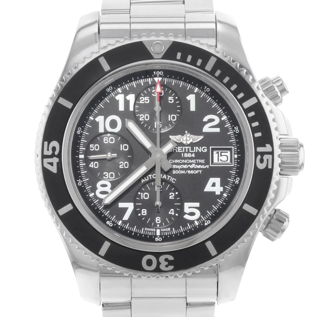 Up Close Front Facing Picture Of Breitling A13311C9/BE93-161A Stainless Steel Watch Display Model Condition