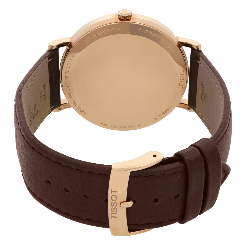 Back View Of Snap Back Case And Closed Leather Band Of Tissot T109.610.36.031.00 Watch Display Model Condition