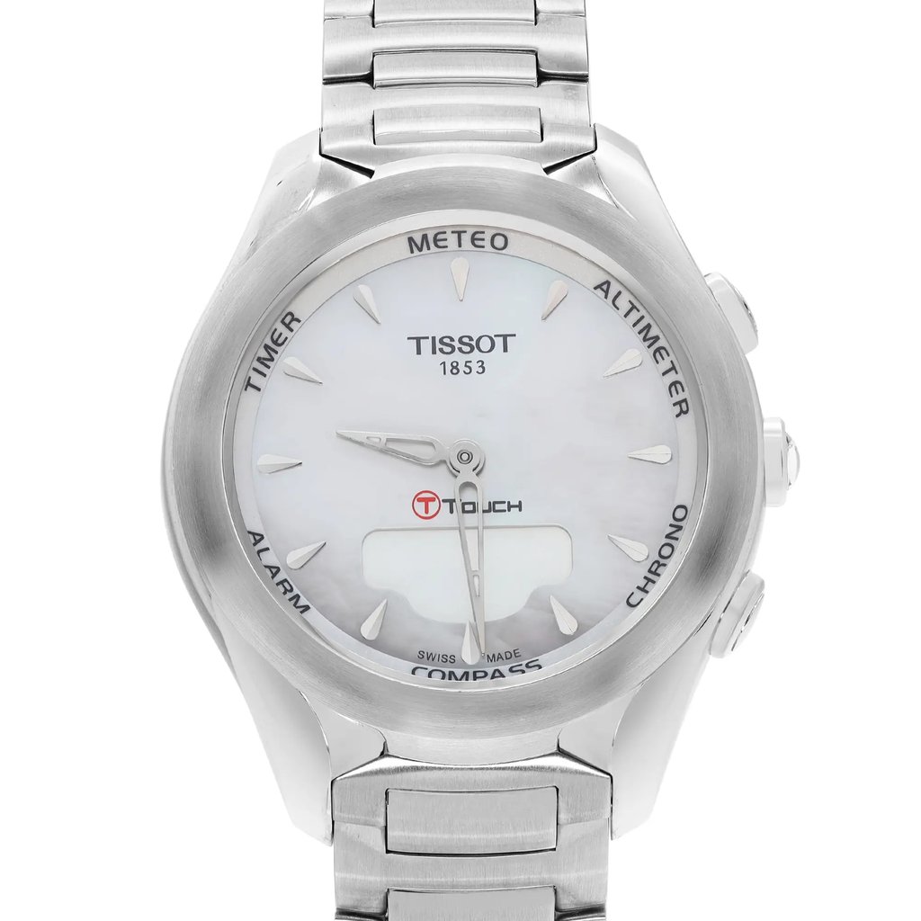 Up Close Front Facing Picture Of Tissot T075.220.11.101.00 Stainless Steel Watch Pre Owned Condition