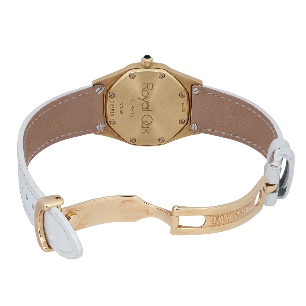 Back View Of Screwback Back Case And Open Leather Band Of Audemars Piguet N/A Watch Pre Owned Condition