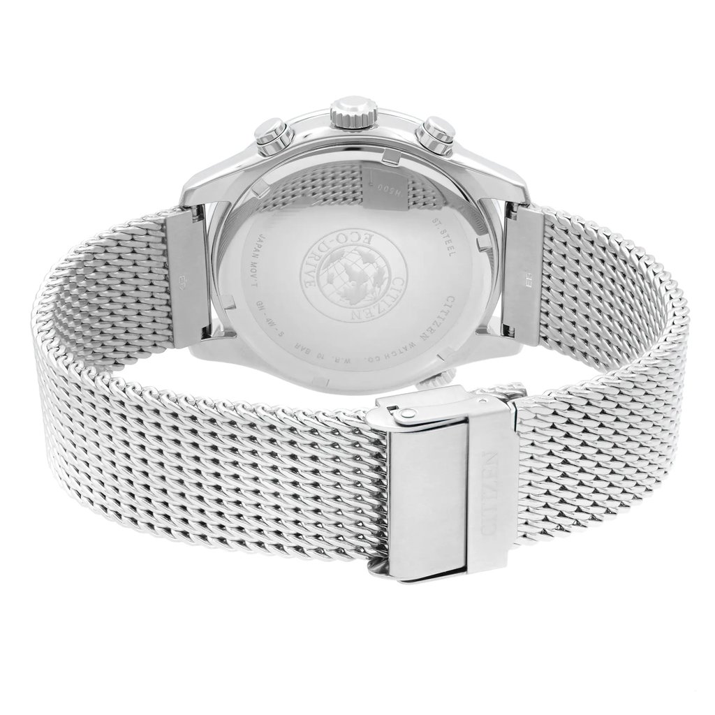 Back View Of Solid Back Case And Closed Stainless Steel Band Of Citizen AT0361-81E Watch Display Model Condition