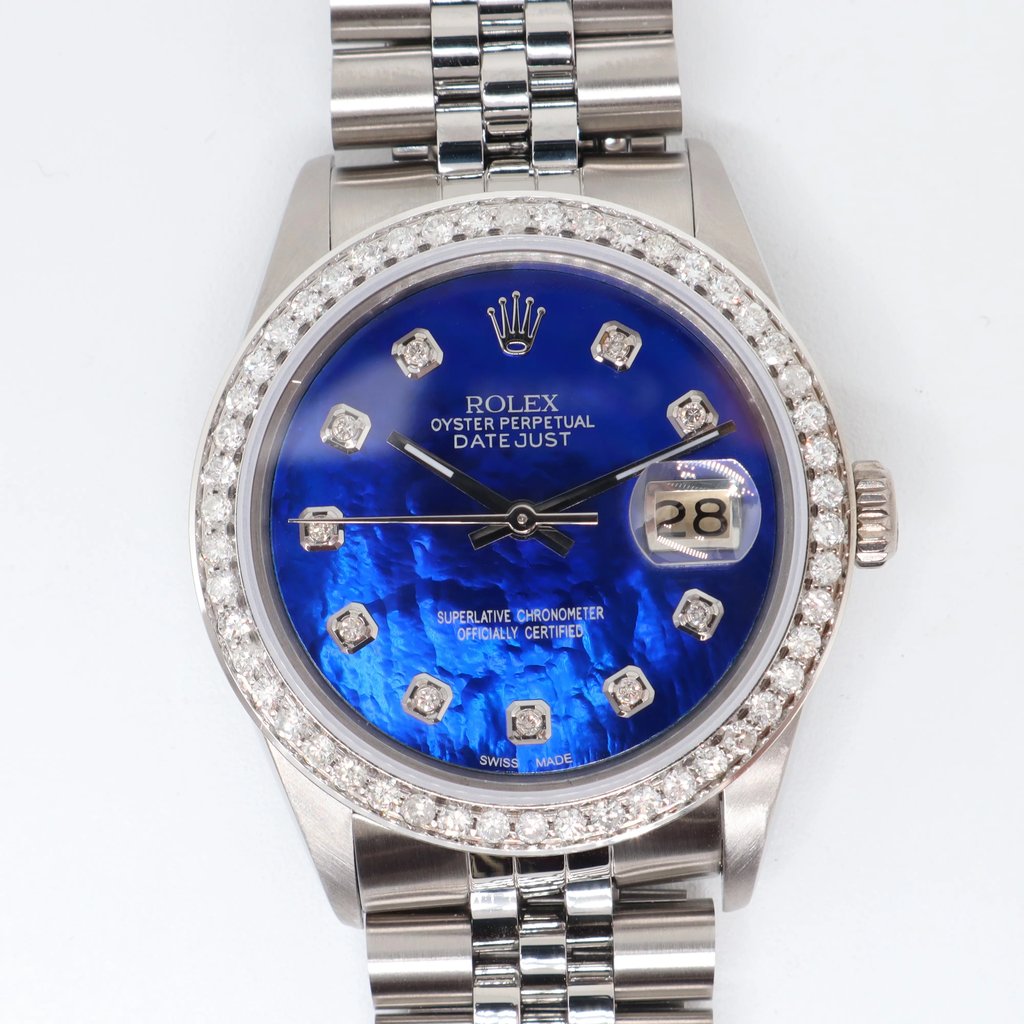 Up Close Front Facing Picture Of Rolex 16014 Stainless Steel Watch Pre Owned Condition