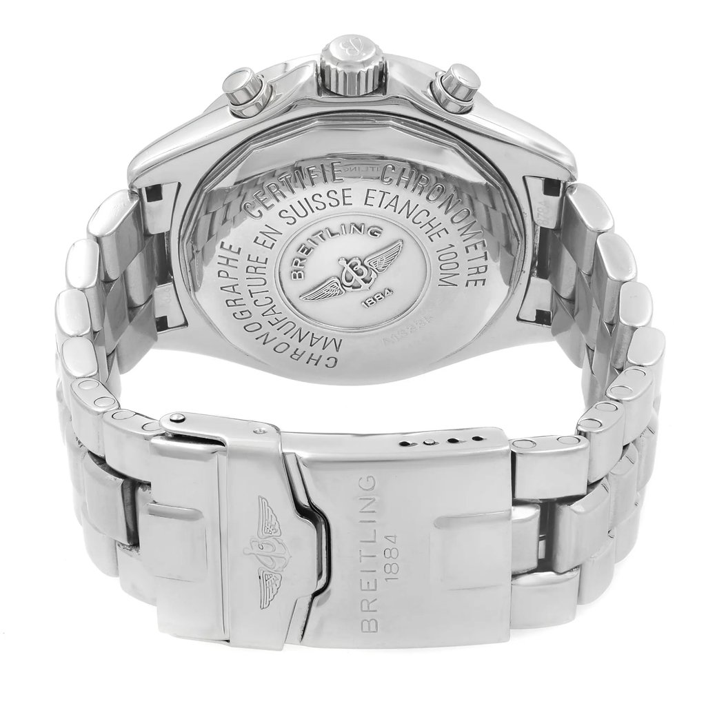 Back View Of {Caseback} Back Case And Closed Stainless Steel Band Of Breitling A13335 Watch Pre Owned Condition