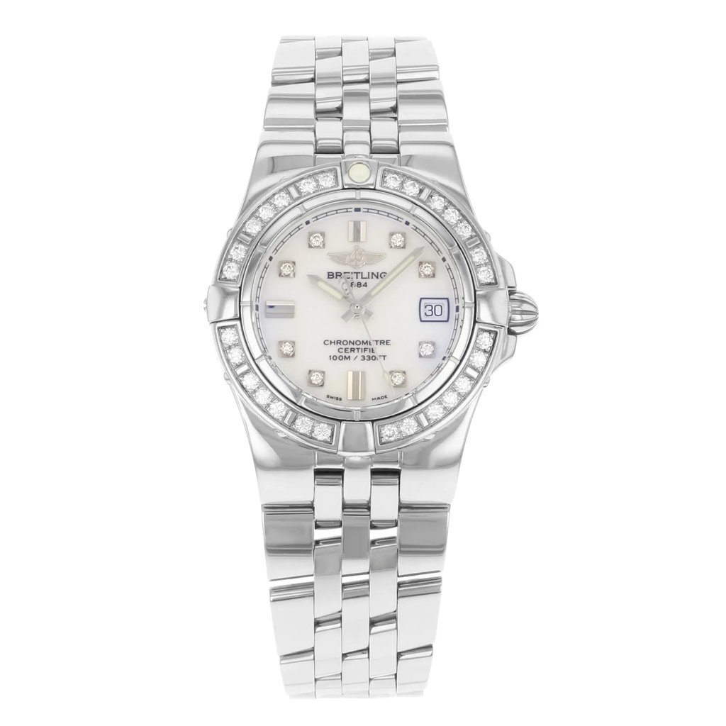 Front Full View Of Breitling A71340LA/A713-SS Stainless Steel Watch Pre Owned Condition {Product Condition}