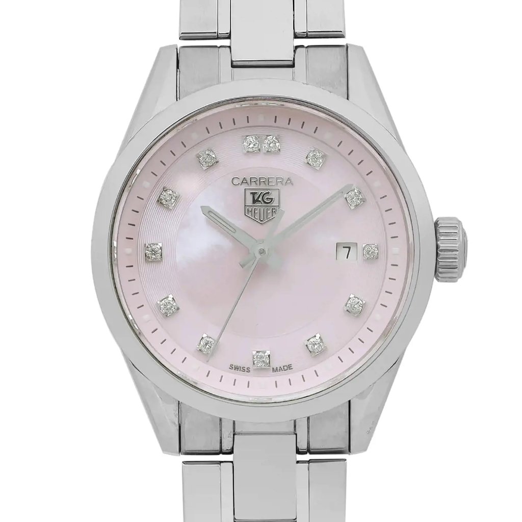 Up Close Front Facing Picture Of TAG Heuer WV1417.BA0793 Stainless Steel Watch Pre Owned Condition